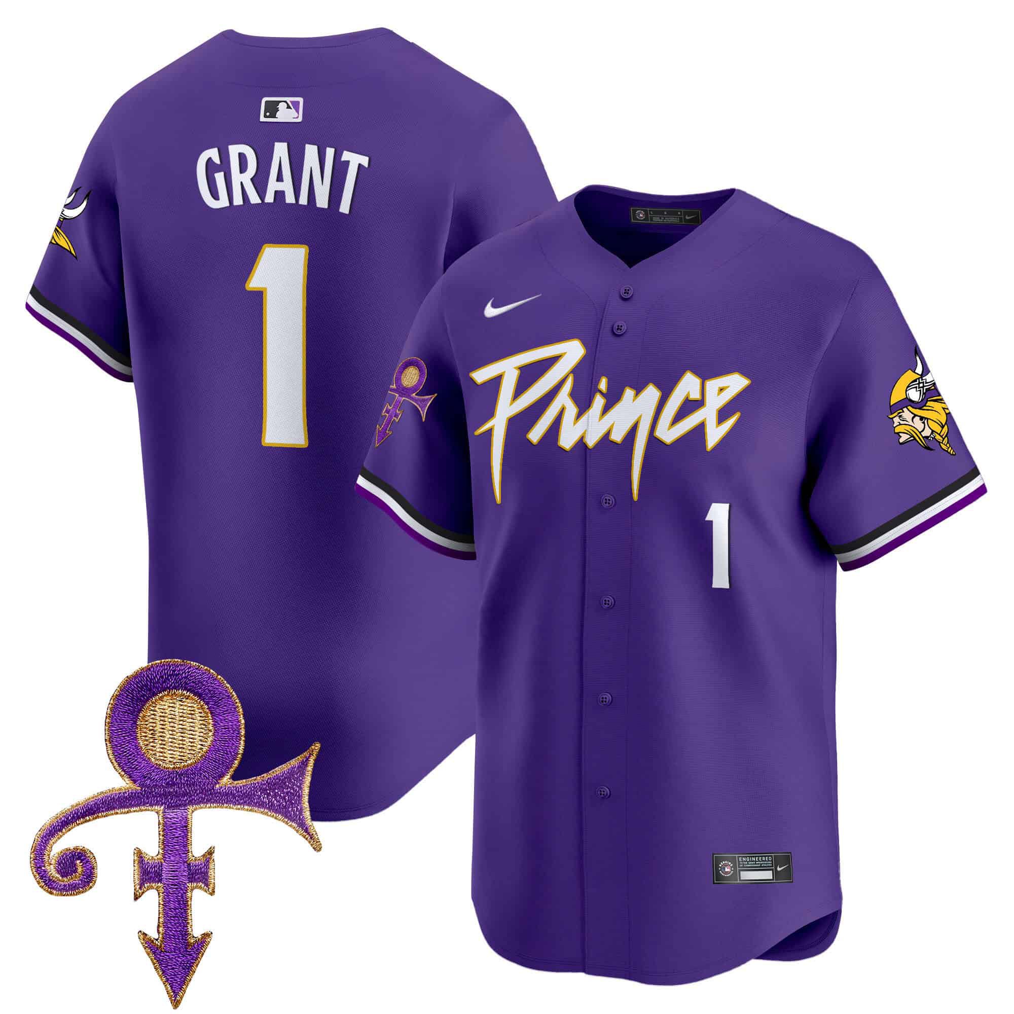 Men Minnesota Vikings 1 Grant Purple 2024 Nike Prince Patch Vapor Premier Limited NFL Jersey